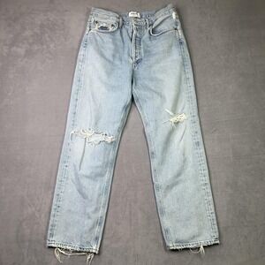 AGOLDE 90s Mid-Rise Loose‎ Fit Jeans Women's 28 Light Blue Distressed Button Fly